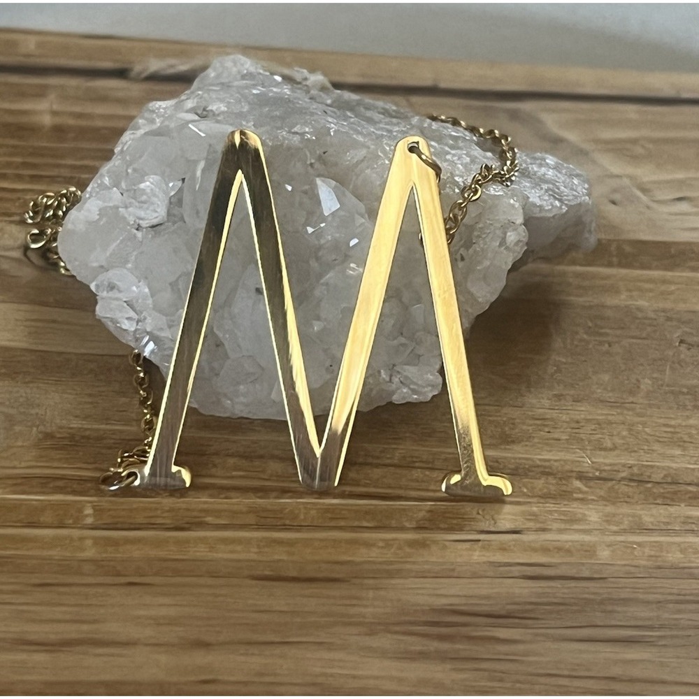 Gold Tone Initial Letter M & Letter W Charm Classic Pendant Chain Necklace -New